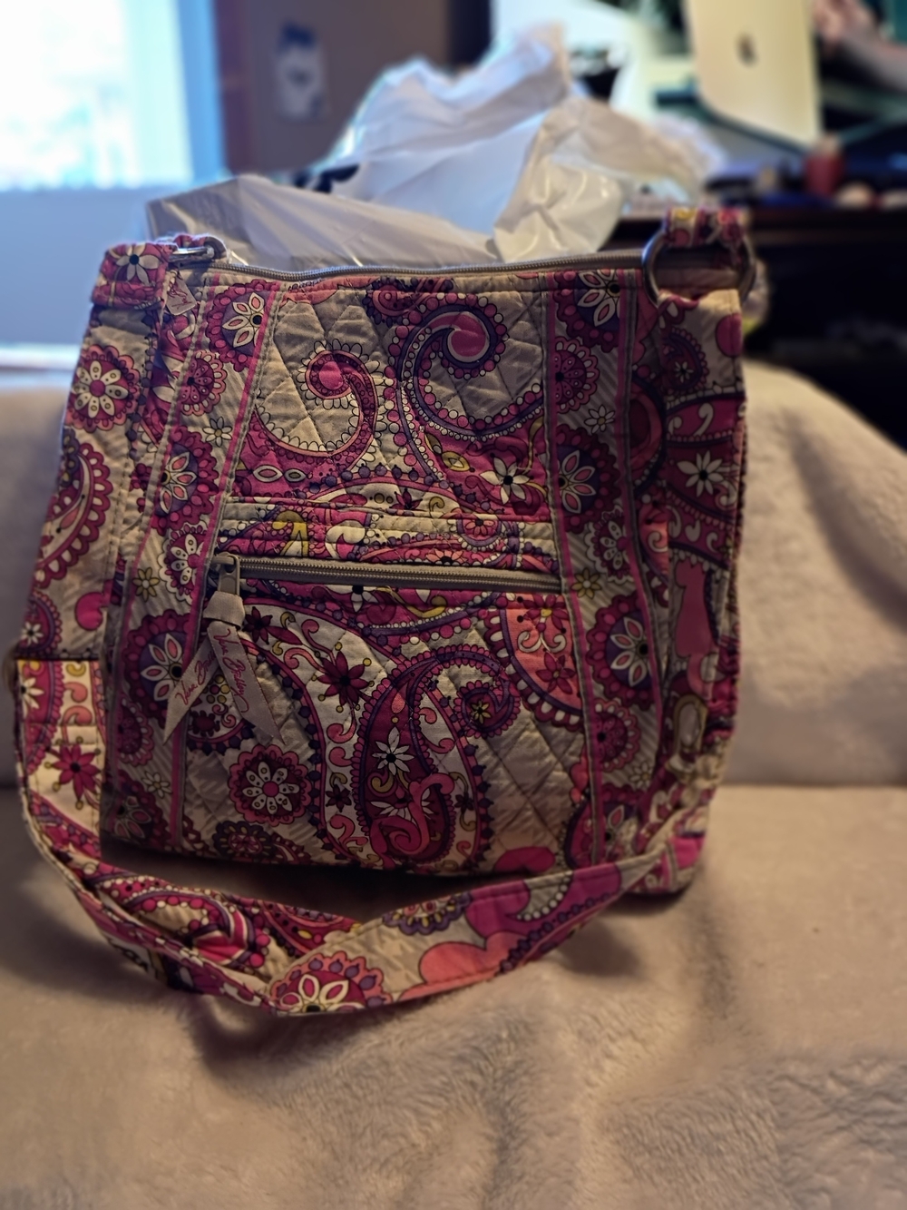 Retired Vera Bradley Pink Paisley Quilted Crossbody Plaid Meets Paisley